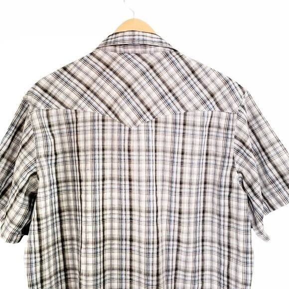 Wrangler Shirt Men’s Size XL Short Sleeve Western Pearl Snap Blue White Plaid - Picture 4 of 6